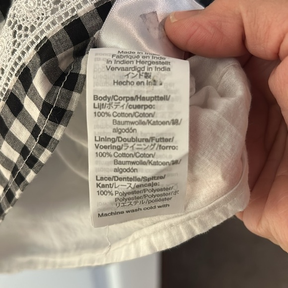 J. Crew Black and White Gingham Daisy Chain SZ M Top with Lace - Picture 9 of 9